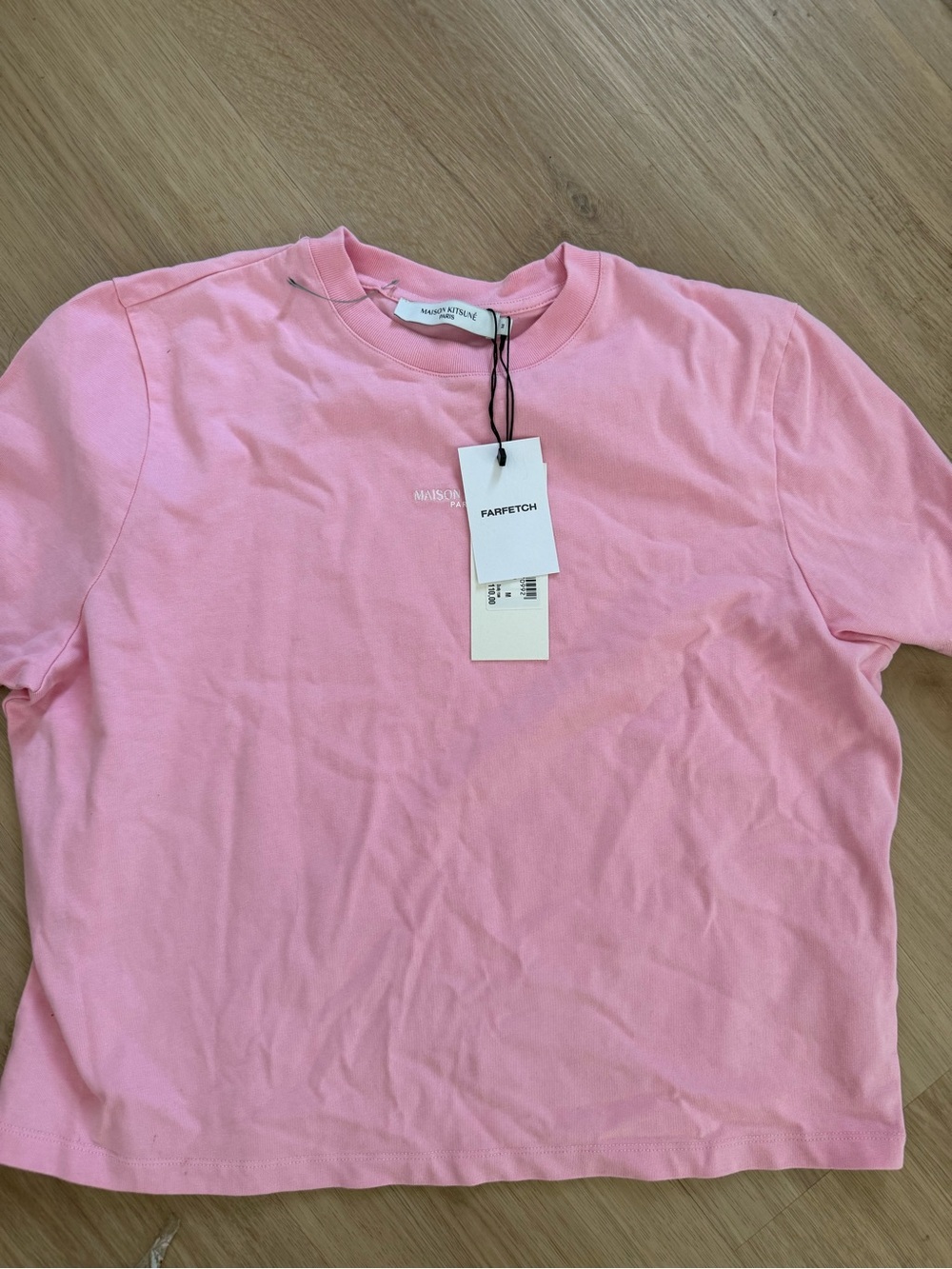 Maison Kitsune Pink Tee Logo Embroidered NEW